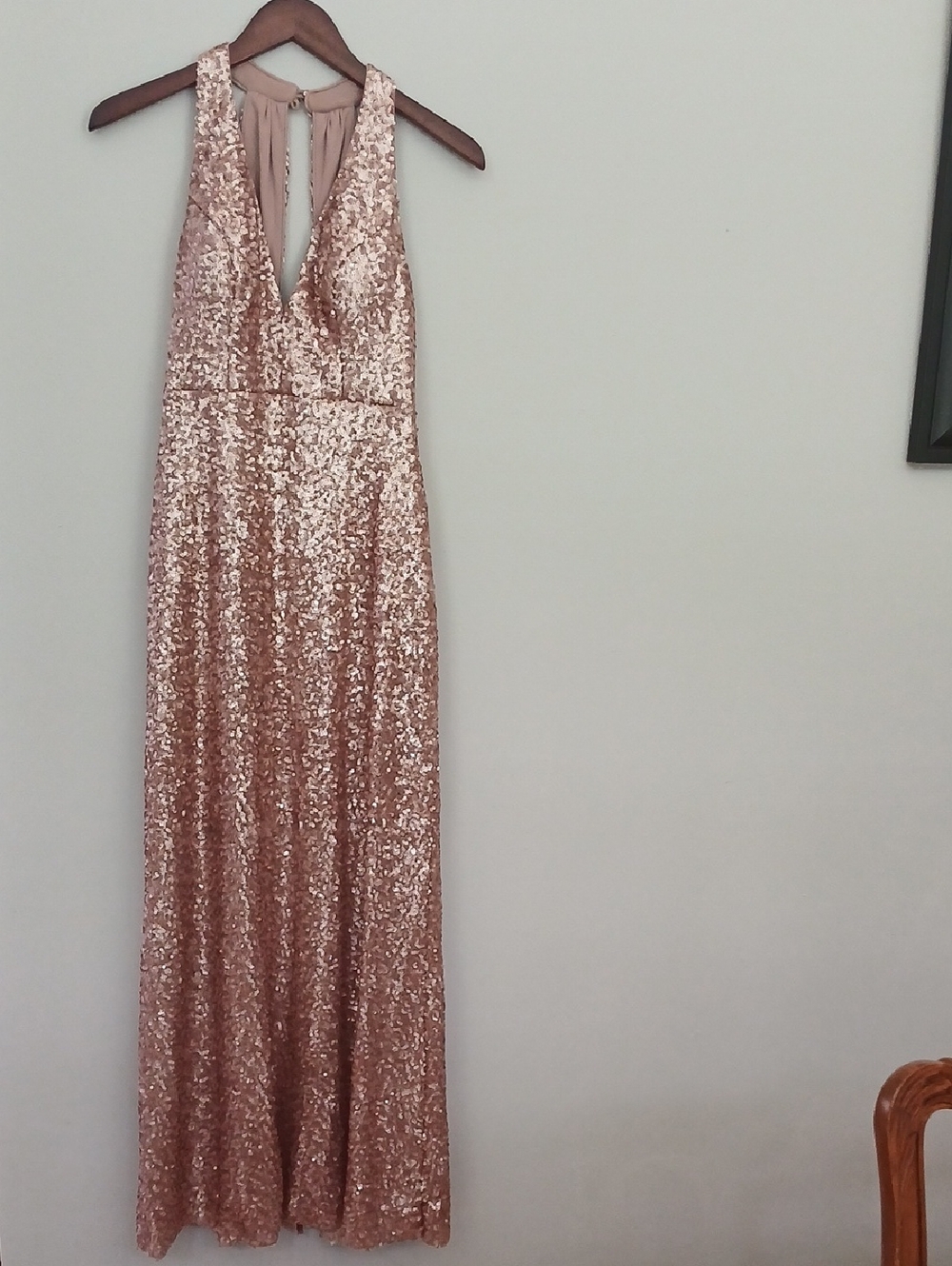 Azazie Rose Gold Sequin V-Neck Maxi Dress